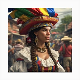 Woman In Mexican Hat Canvas Print