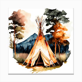 Watercolor Painting Of Indian Tent In A Peaceful Outdoor Setting Canvas Print