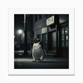 Penguin At Night Canvas Print