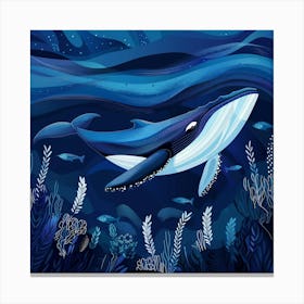 Blue Whale Deep In The Ocean Canvas Print
