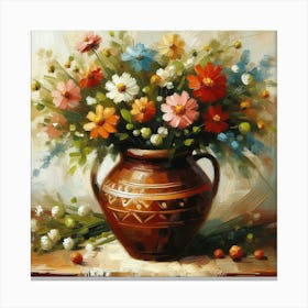 Flowers In A Vase, Acrylic Style Painting 3 Canvas Print