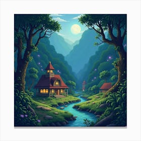 A Hidden Village In A Lush Jungle With Mystical, Glowing Flora 1 Canvas Print