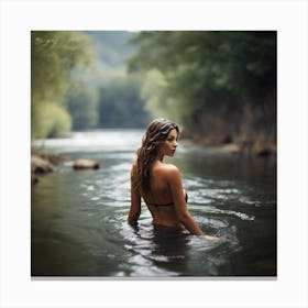 Beautiful Woman swimming In The River Canvas Print