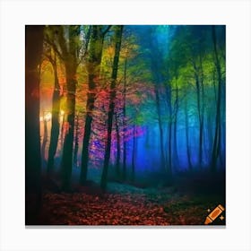 Craiyon 220138 Enchanted Forest With Sparkling Lights And Rainbow Colored Trees In Sunset Canvas Print