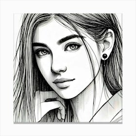 Portrait Of A Girl line art Canvas Print