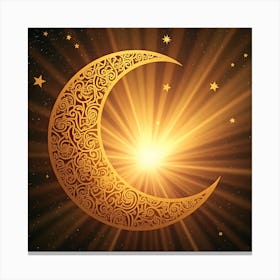 Golden Crescent With Stars Canvas Print