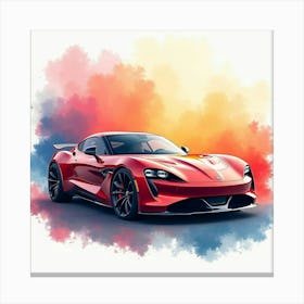 Rimac C Two Amidst A Colorful Watercolor Backdrop, No Signature Or Logo 1 Canvas Print