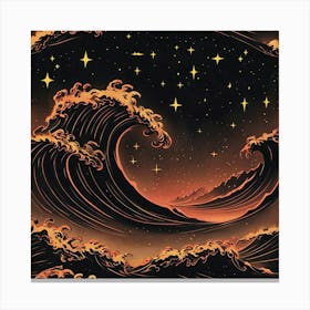 Dark Waves And Stars Under Cosmic Night Sky Canvas Print