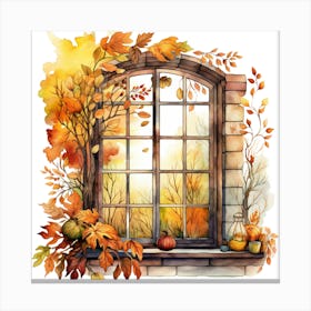 Watercolor Autumn Window Canvas Print