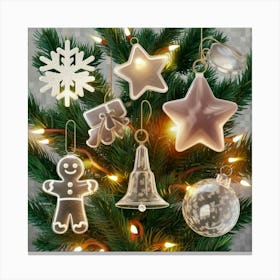 Christmas Ornaments On A Christmas Tree Canvas Print