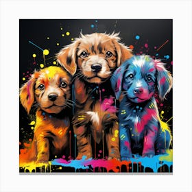 Three Puppies Painting Canvas Print
