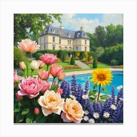 Roses By The Pool Canvas Print