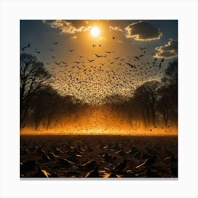 Golden Horizon and the Shadows of Birds: A Beautiful Display of Flight at Sunset Canvas Print