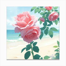 Pink Roses On The Beach 4 Canvas Print