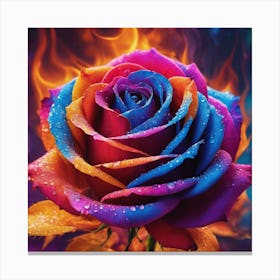 Rainbow Rose On Fire Canvas Print