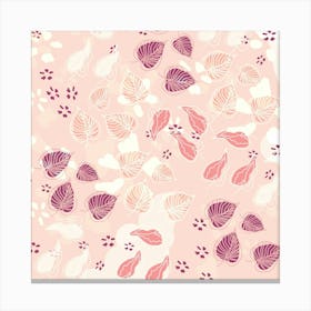 Pink Leaves On A Pink Background Canvas Print