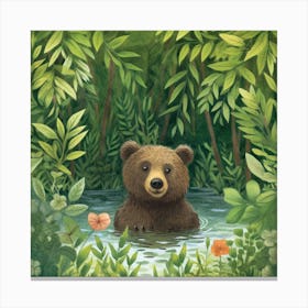 Brown Bear In The Water Canvas Print