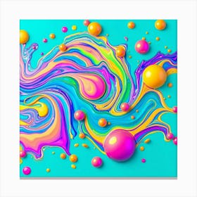 Abstract Colorful Liquid On Blue Background Canvas Print