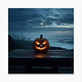 Halloween Pumpkin On The Beach 1 Canvas Print