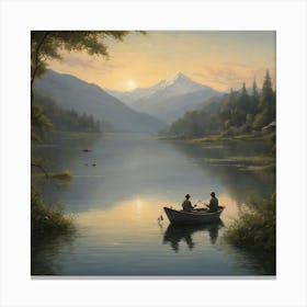 Two Men In A Boat Canvas Print