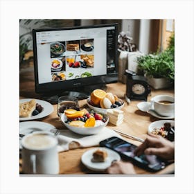 Man At A Table With Food Canvas Print