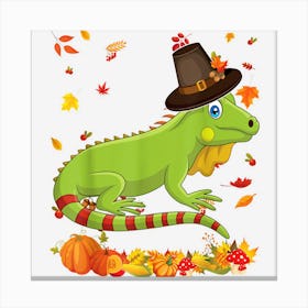 Pilgrim Iguana Happy Thanksgiving Thankful Pumpkin Grateful Canvas Print