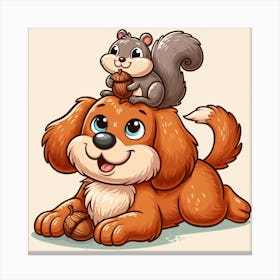 Cartoon Dog And Squirrel 4 Canvas Print