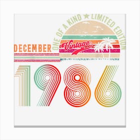 36 Years Old Vintage December 1986 36th Birthday 1 Canvas Print