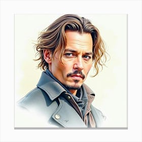 Johnny Depp In Soft Watercolor Shades, Delicate Lines, Serene Facial Expression Canvas Print