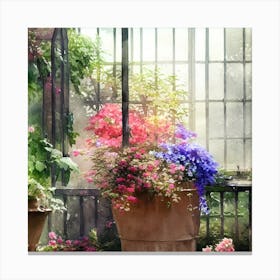 Watercolor Greenhouse Flowers 2 Canvas Print