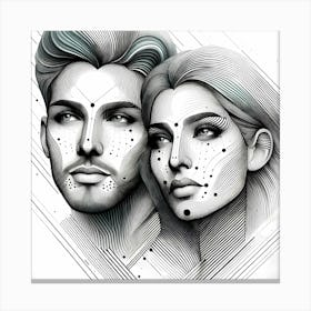 Youg Couple - Abstract Line Art Illustration 209 Canvas Print