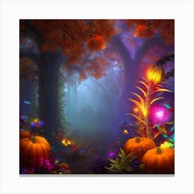 Halloween Pumpkins In The Forest 1 Canvas Print