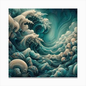 Abstract Underwater With Textured Waves, Coral Patterns, Immersive And Serene Canvas Print