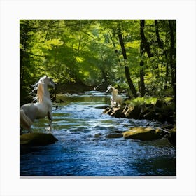 Firefly Majestic Wild Stream With Surreal Water Horses 15665 Canvas Print