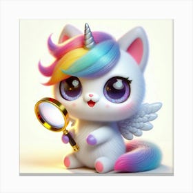 Unicorn Cat, caticorn With Magnifying Glass 2 Canvas Print