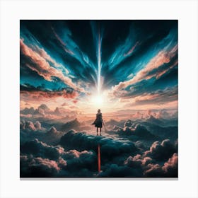 Man Standing On Top Of Clouds Canvas Print