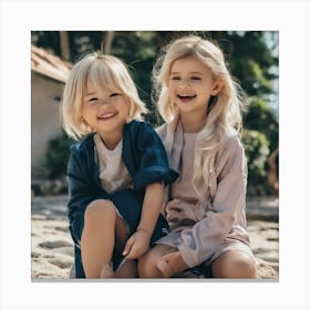 Two Little Girls On The Beach Canvas Print