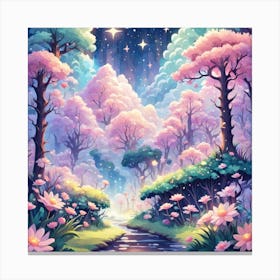 A Fantasy Forest With Twinkling Stars In Pastel Tone Square Composition 136 Canvas Print