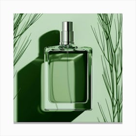 Perfume Bottle On Green Background Canvas Print