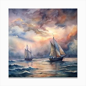 Sailboats At Sunset 1 Canvas Print