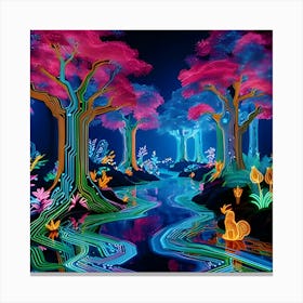 A Neon Lit Jungle With Glowing Flora And Fauna 2c Where The Trees Are Circuit Boards And The Rivers Flow With Liquid Light 1 Canvas Print