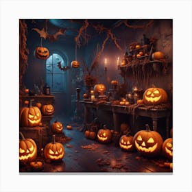 Halloween Room With Pumpkins Canvas Print