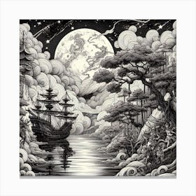 Ship in the moon Canvas Print