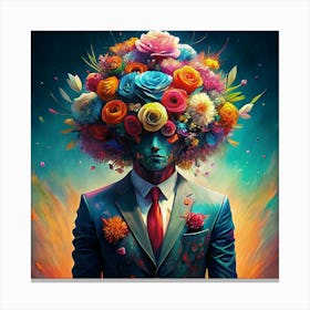 Man In Suit With Flower Head 1 Canvas Print