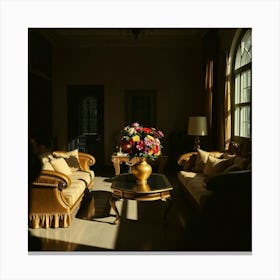 Living Room With Flowers Canvas Print