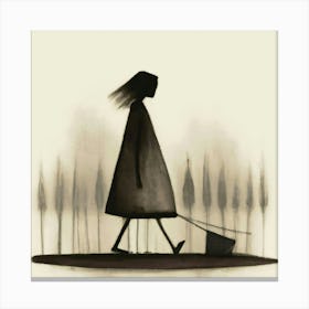 Woman Walking A Dog Canvas Print