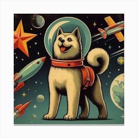 Astronaut Dog Soviet Union Style Canvas Print