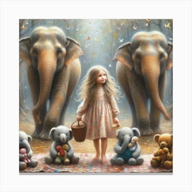 Little Girl With Teddy Bears Canvas Print