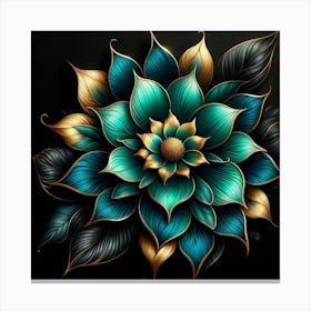 Abstract Flower In Blue And Gold Canvas Print