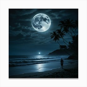 Full Moon On The Beach Canvas Print